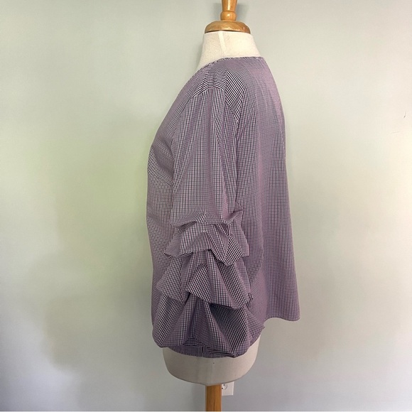 Anthropologie Sunday in Brooklyn Red White Navy Blue Plaid Blouse Top Size L - Picture 4 of 11